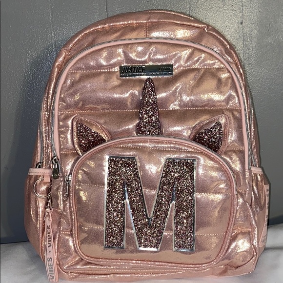 justice rose gold backpack